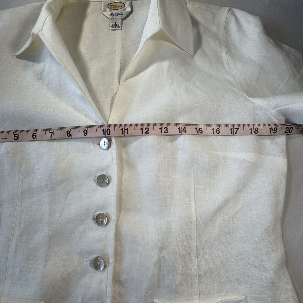 Talbots Irish Linen 100% Linen Blouse Size 8 Ivory Button Front Pleated Sleeve - Picture 4 of 8